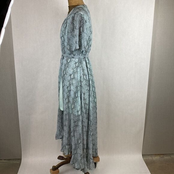 NWT Dee Elly Tie Accent Wrap Dress Snake Print Sheer Maxi - Picture 5 of 13